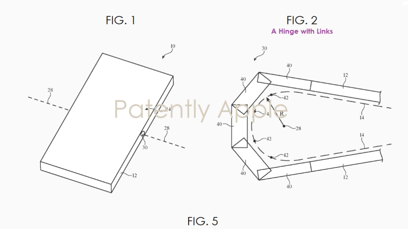 Imagem usada pela Apple para exemplificar dobradiças mostram um celular de flip (Imagem: Reprodução/Patently Apple)