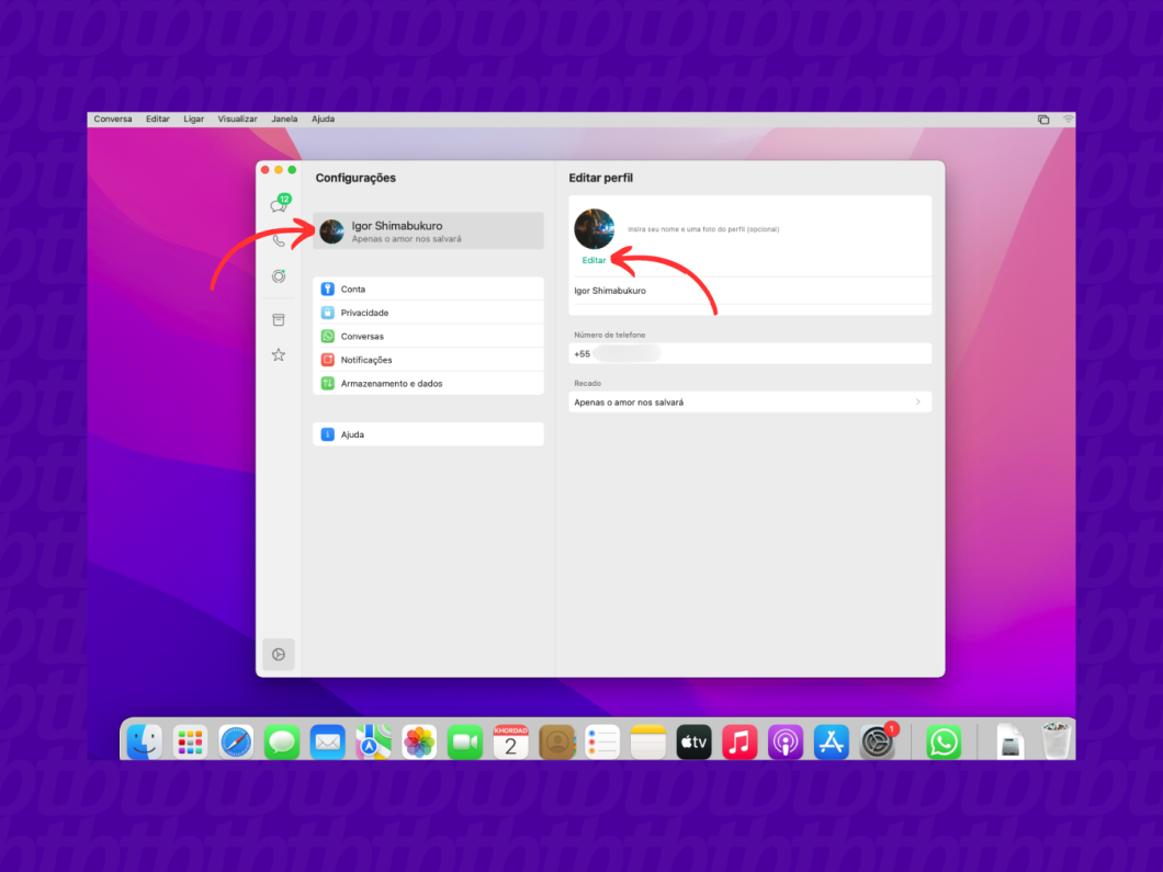 Editando a foto de perfil do WhatsApp Desktop para Mac