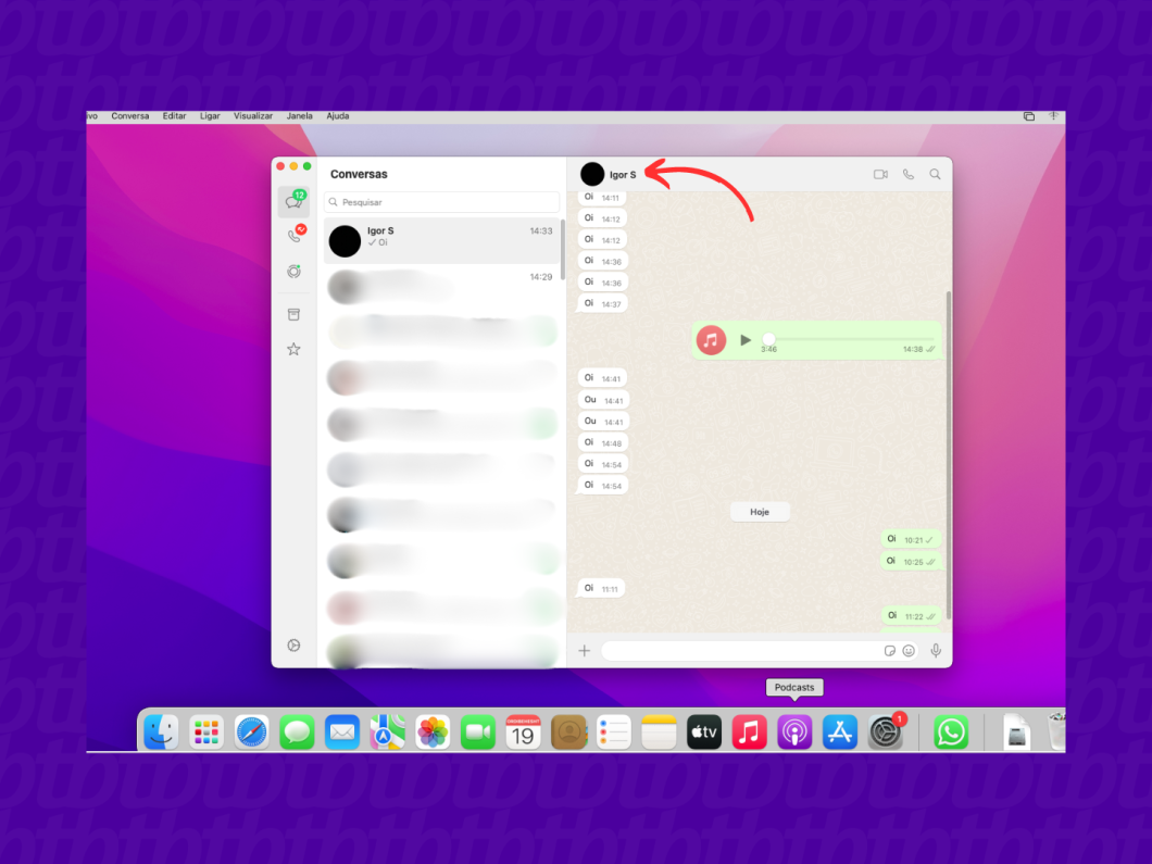 Acessando a página do contato no WhatsApp Desktop para macOS