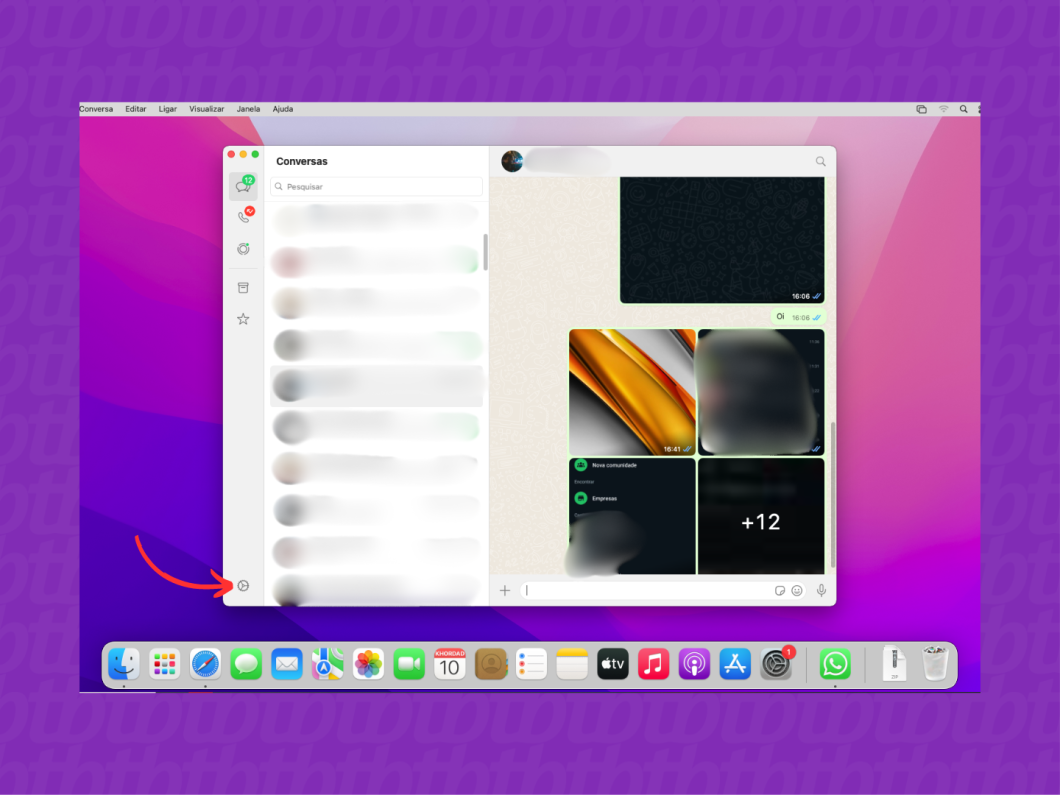 Entrando nas configurações do WhatsApp Desktop para Mac