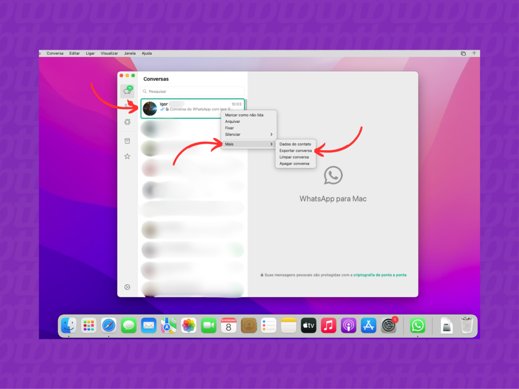 Exportando uma conversa pelo WhatsApp Desktop para Mac