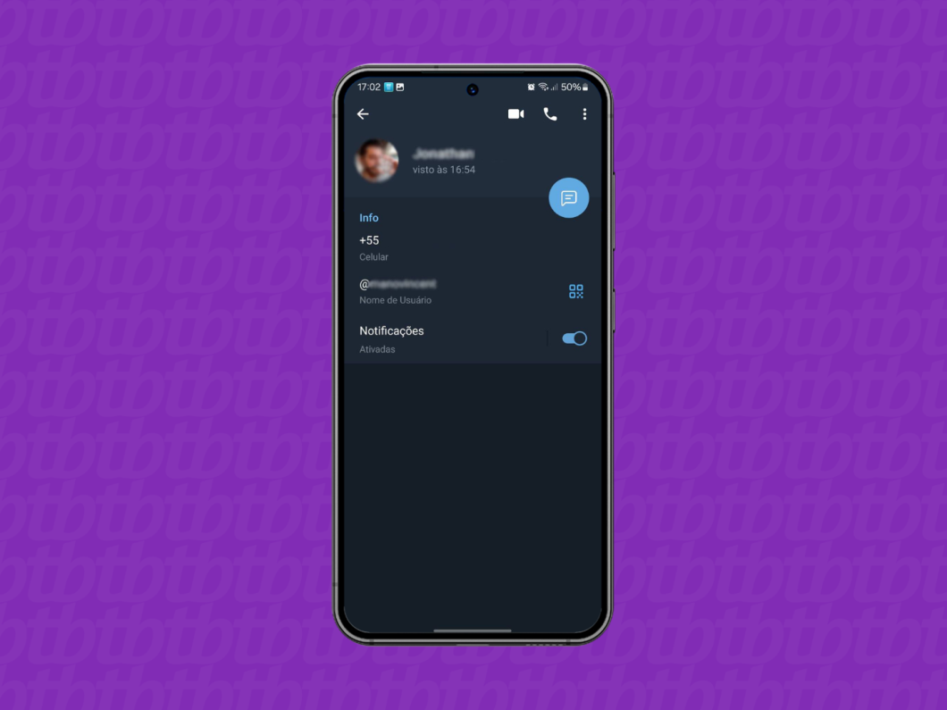 Captura de tela do aplicativo Telegram mostra um perfil de usuário