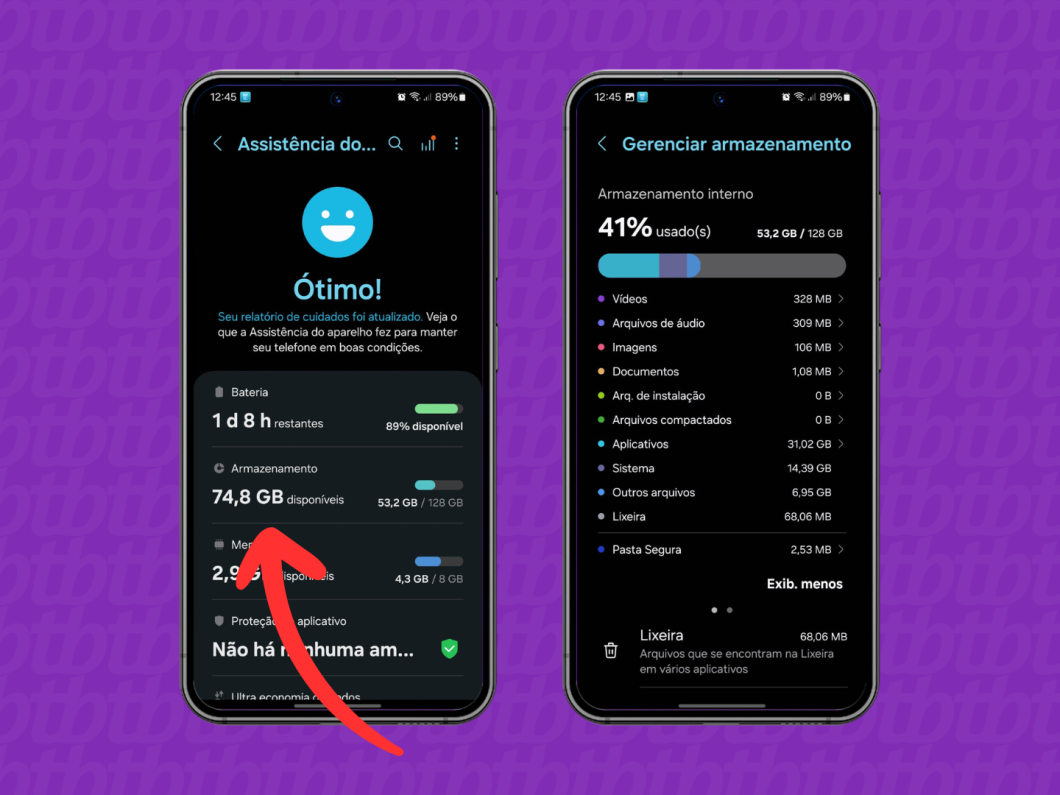 Captura de tela do Android mostra quais categorias ocupam mais espaço de armazenamento no telefone