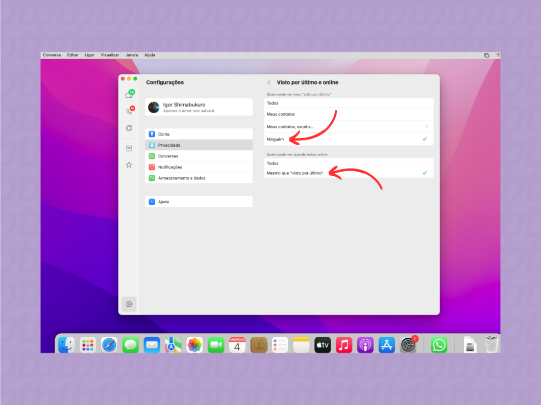 Ocultando o online do WhatsApp Desktop para Mac