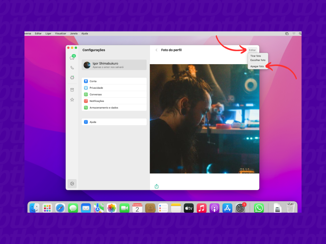 Removendo a foto de perfil do WhatsApp Desktop para Mac