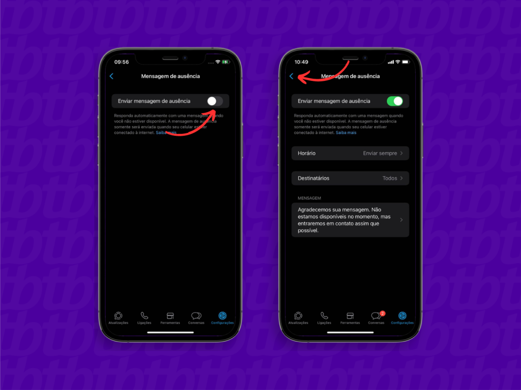 Salvando a mensagem de ausência do WhatsApp Business pelo iPhone