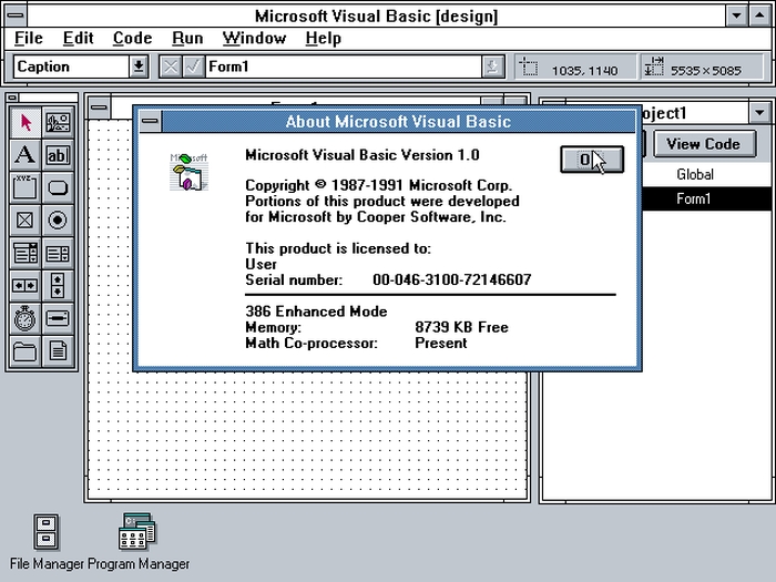 Microsoft Visual Basic 1.0 (imagem: reprodução/WinWorld)