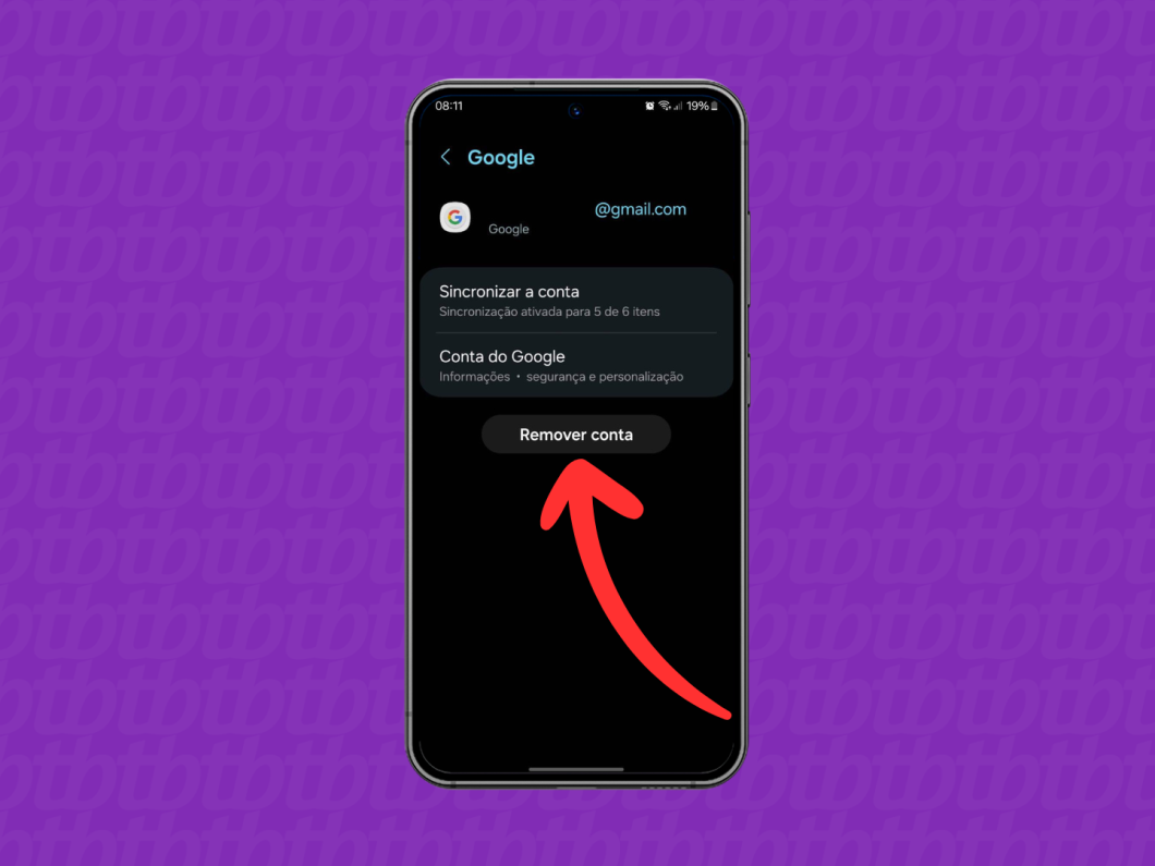 Captura de tela do celular Samsung mostram como remover uma conta Google do dispositivo