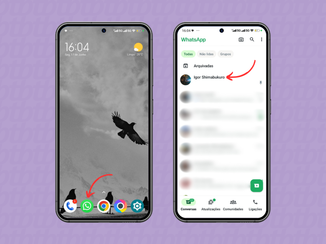 Acessando uma conversa do WhatsApp pelo Android