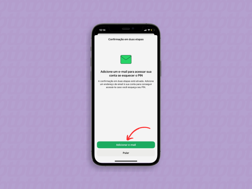 Adicionando um e-mail para confirmação em duas etapas do WhatsApp