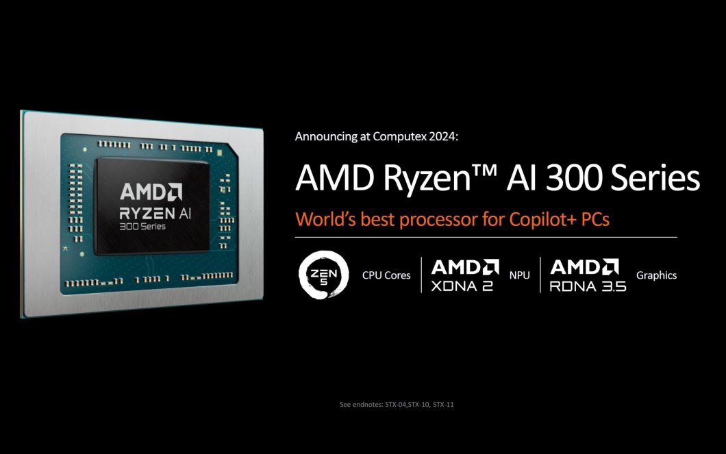 AMD Ryzen AI 300 são processadores para notebooks e desenvolvidos para plataforma Copilot+ (Imagem: Divulgação/AMD)