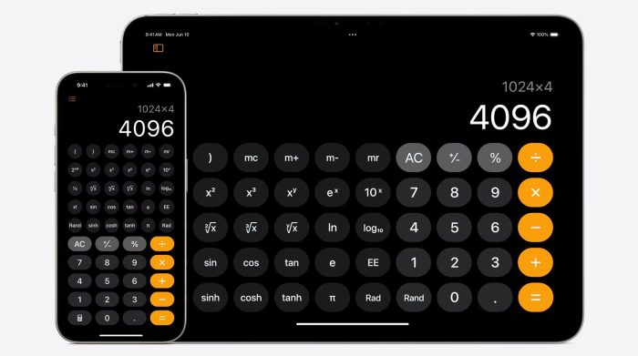 Aplicativo Calculadora nativo do iPad (imagem: reprodução/Apple)