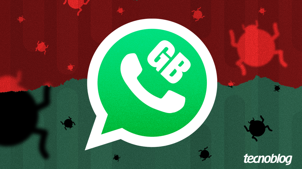 Ilustração mostra logo do WhatsApp GB e bugs que representam potenciais riscos para usuários da versão não oficial do WhatsApp