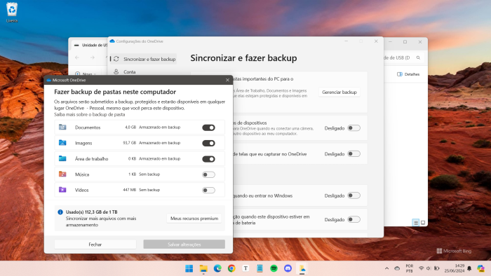 Desativando o backup automático no OneDrive (imagem: Emerson Alecrim/Tecnoblog)