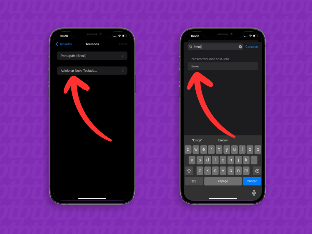 Capturas de telas do iOS mostram como adicionar o atalho de Emoji no teclado do iPhone
