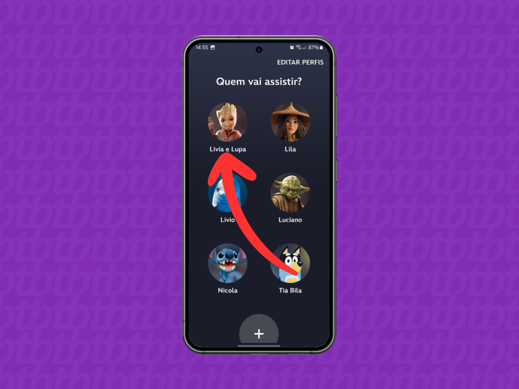 Captura de tela do aplicativo Disney+ mostra como escolher o perfil que vai assistir ao filme ou série