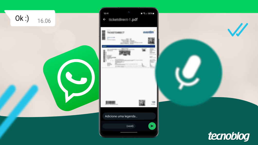 Ilustração do aplicativo WhatsApp no celular mostra como enviar um documento em PDF