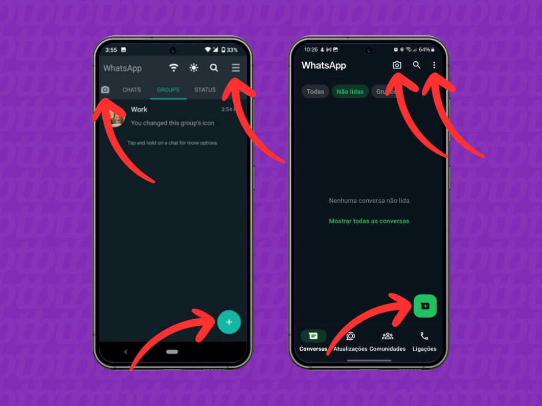 Captura de tela compara o WhatsApp GB com o WhatsApp original