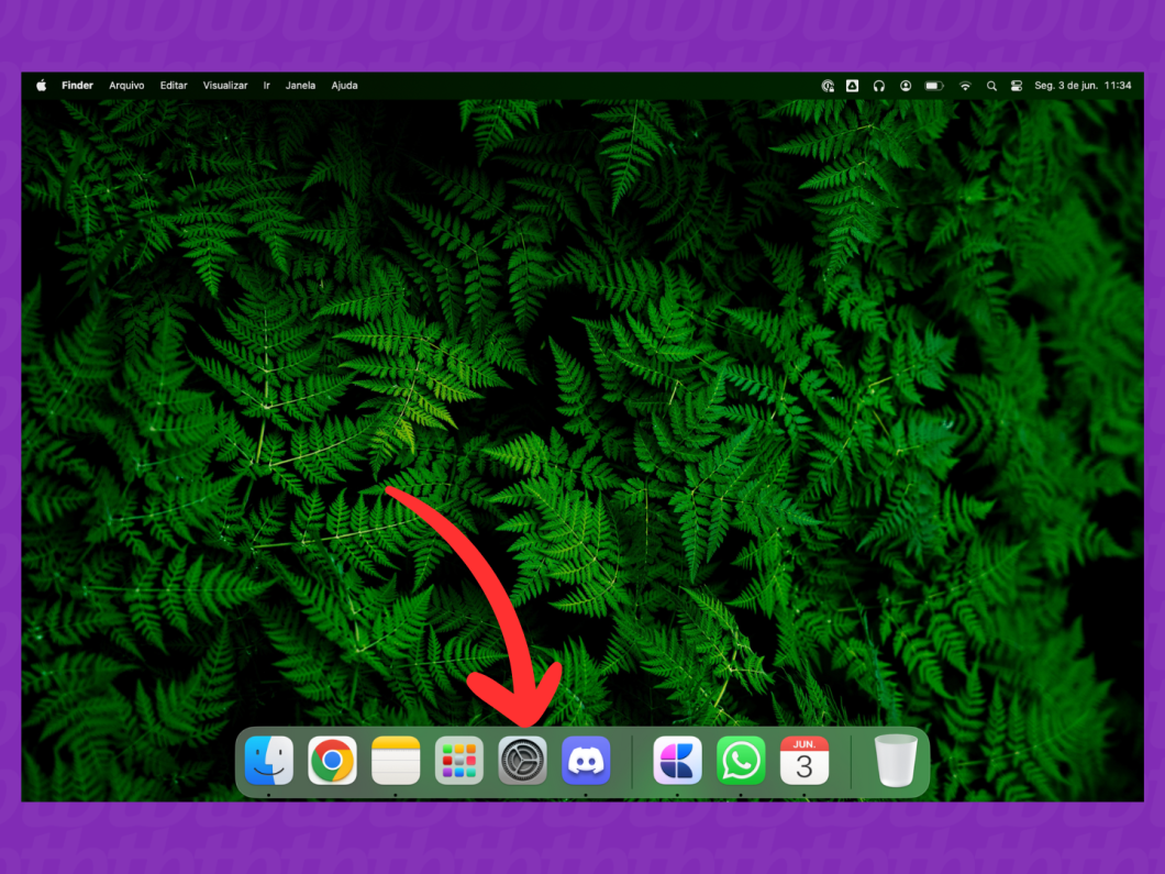 Captura de tela do Mac mostra acessar o aplicativo "Ajustes"