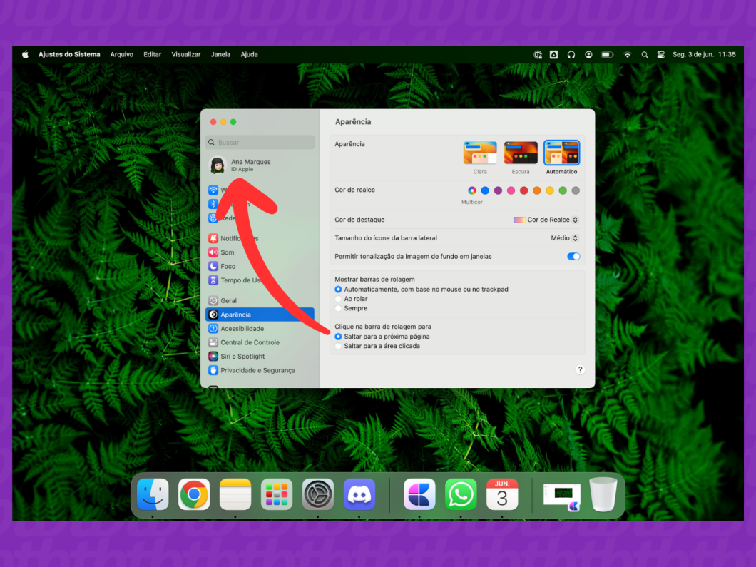 Captura de tela do Mac mostra acessar o menu com as informações do ID Apple