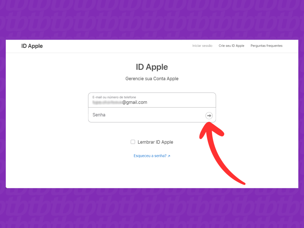 Captura da tela do site ID Apple para informar a senha do ID Apple