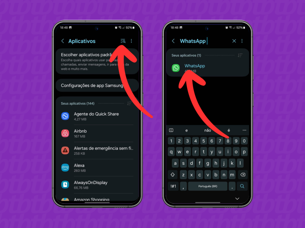 Capturas de tela do Android mostram como abrir as configurações do WhatsApp