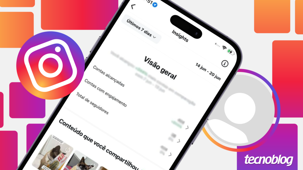 Ilustração mostra a tela de um iPhone exibindo a imagem do painel Insights do Instagram