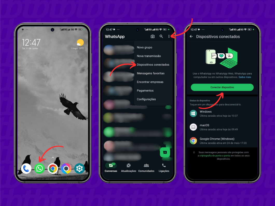 Configurando a conexão de um novo dispositivo no WhatsApp pelo Android