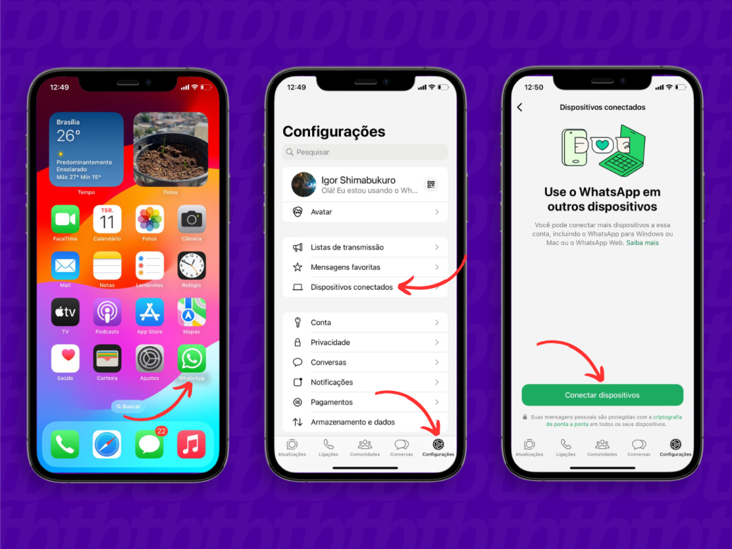 Configurando a conexão de um novo dispositivo no WhatsApp pelo iPhone