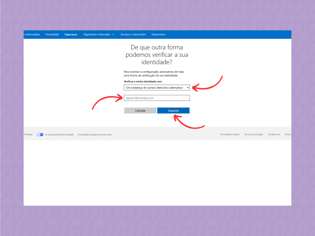 Definindo um e-mail alternativo para verificação em duas etapas do Outlook