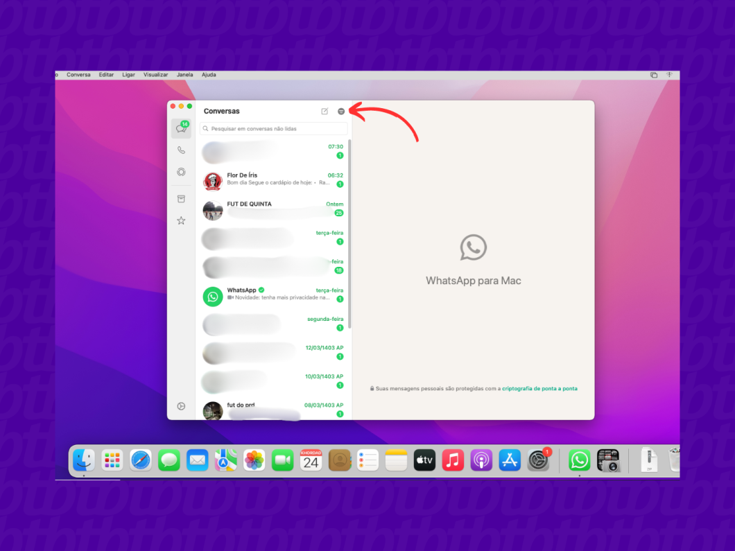 Entrando no filtro "Não lidas" do WhatsApp Desktop para macOS