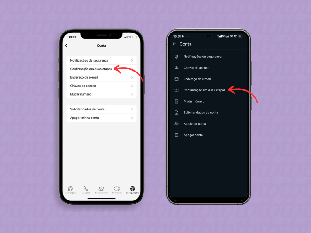 Entrando nos ajustes de confirmação em duas etapas do WhatsApp