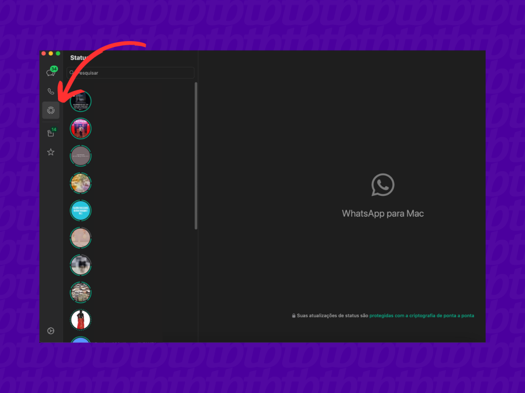 Print mostra onde fica o Status do WhatsApp na versão do app para Mac