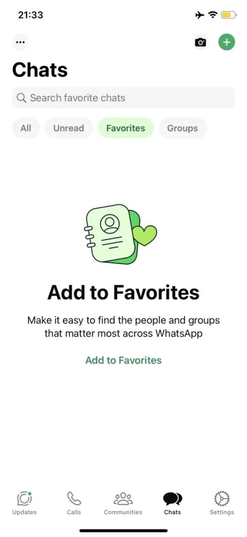 Tela do WhatsApp com filtro de favoritos ativo