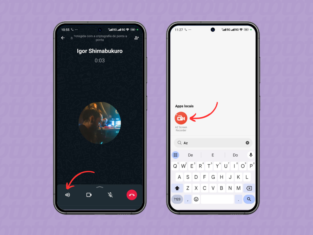 Abrindo o app AZ Screen Recorder para gravação de chamada do WhatsApp