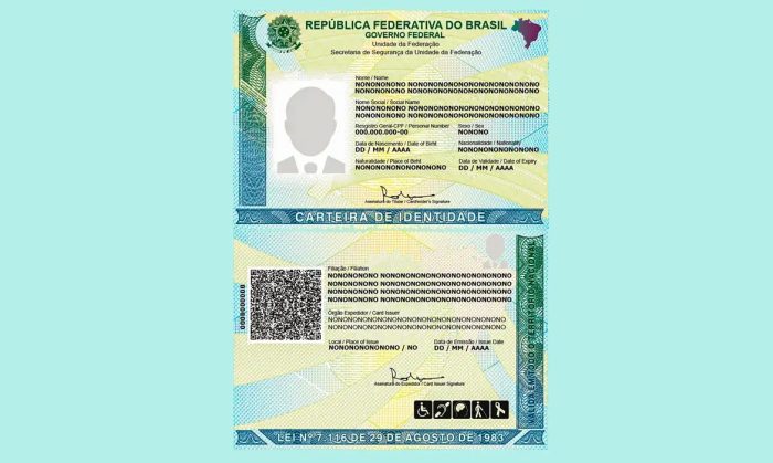 Modelo de Carteira de Identidade Nacional (imagem: divulgação/Ministério da Justiça)