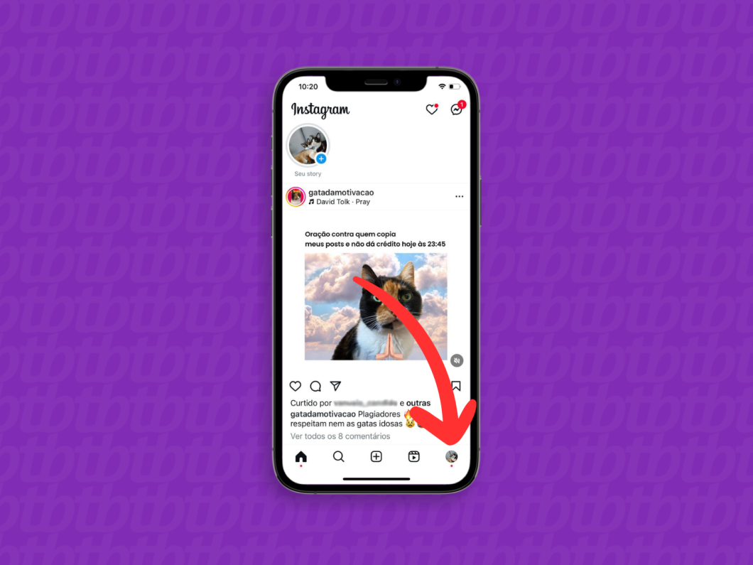 Captura de tela do aplicativo Instagram mostra como acessar o perfil na rede social