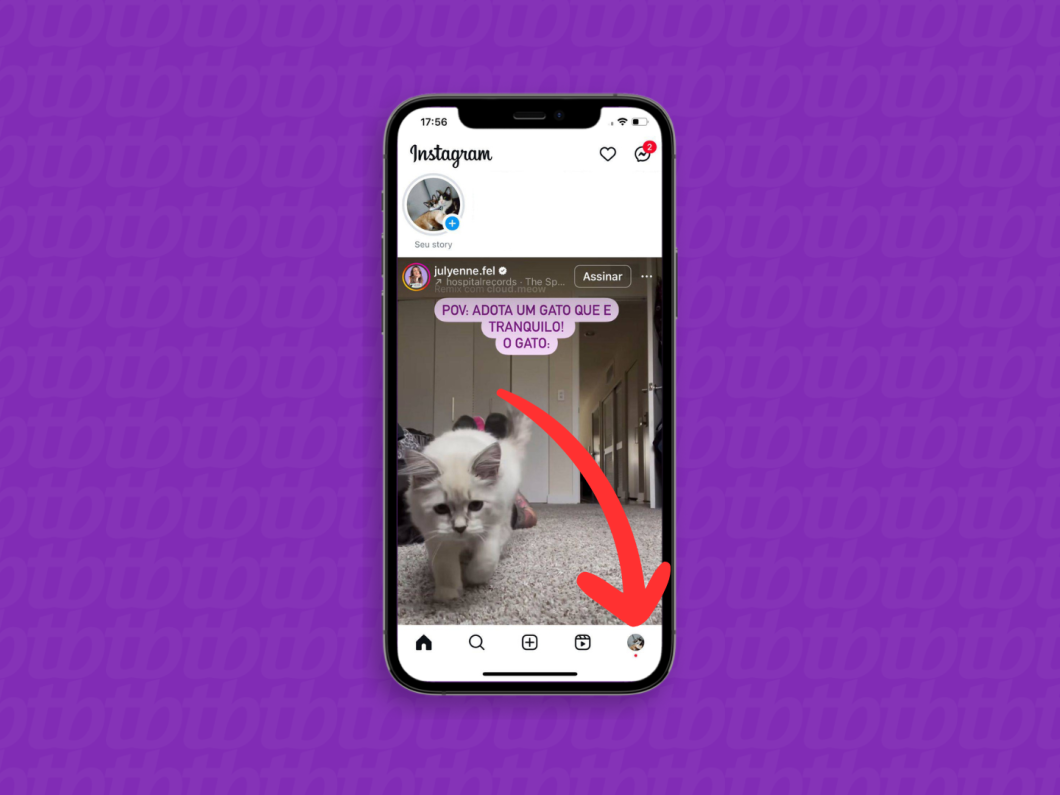 Captura de tela do aplicativo Instagram mostra como acessar o próprio perfil na rede social