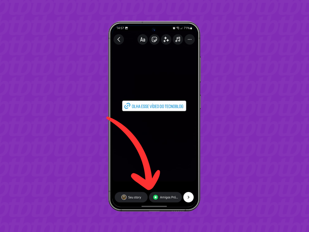 Captura de tela do aplicativo Instagram mostra como publicar o story com link do youtube