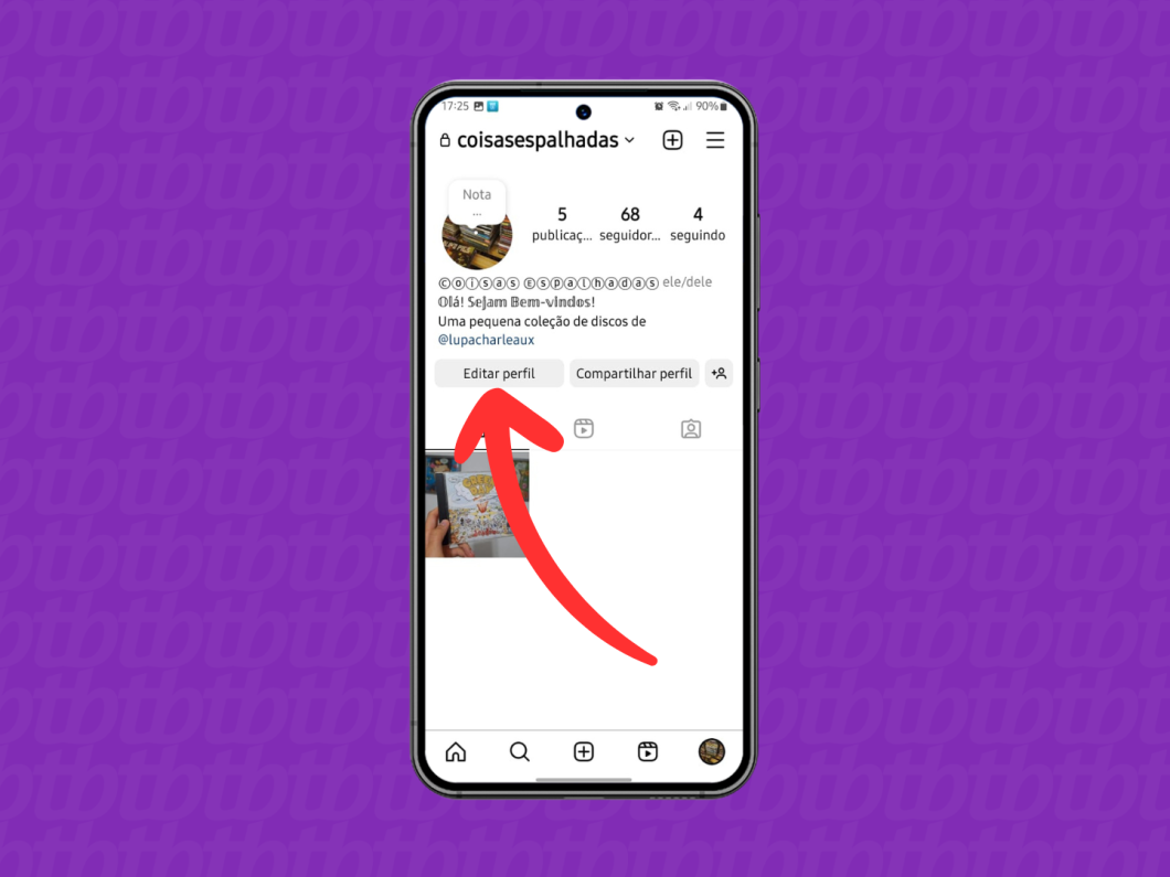 Captura de tela do aplicativo Instagram mostra como abrir o menu Editar Perfil