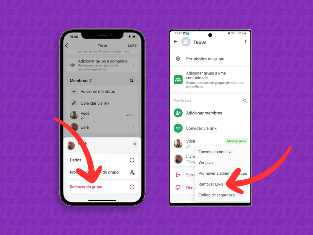 Capturas de tela do WhatsApp no iPhone e no Android mostram como remover um membro do grupo
