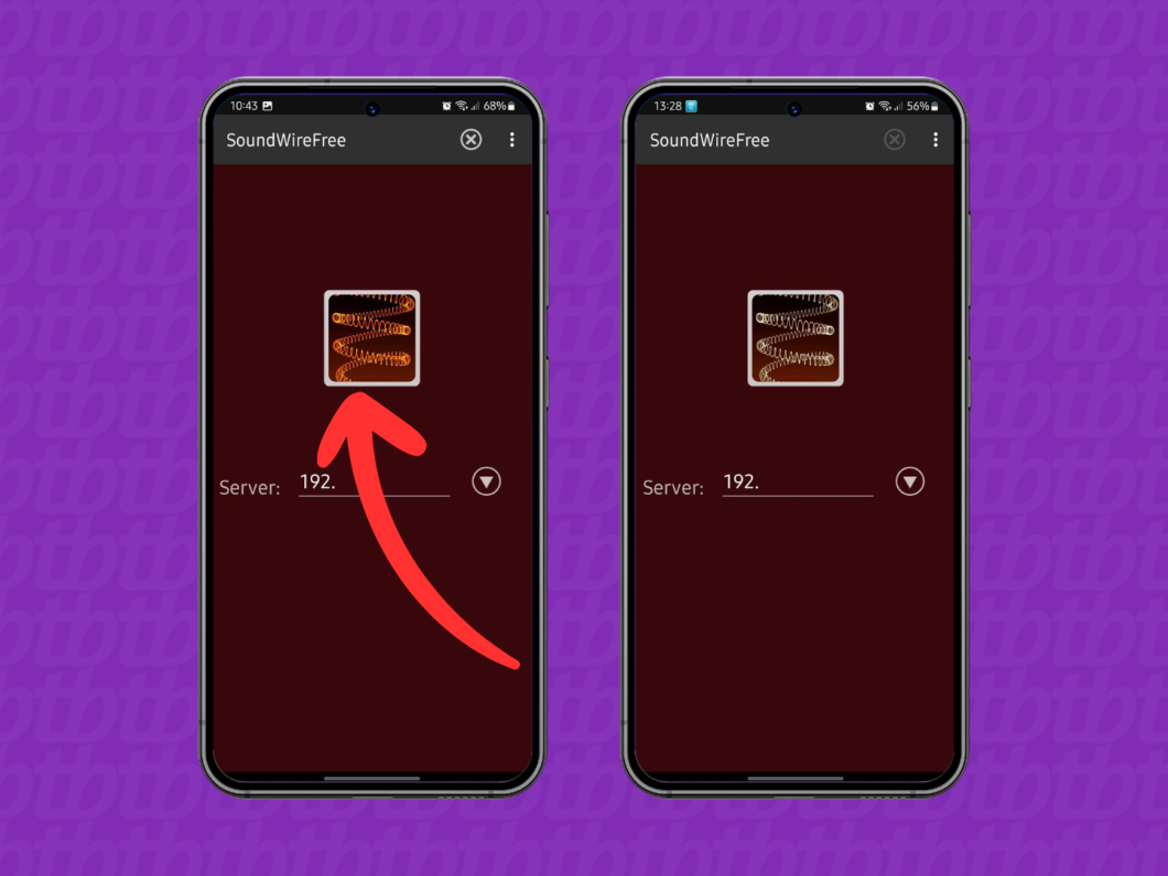 Capturas de tela do aplicativo SoundWire Server no Android mostram como se desconectar do servidor