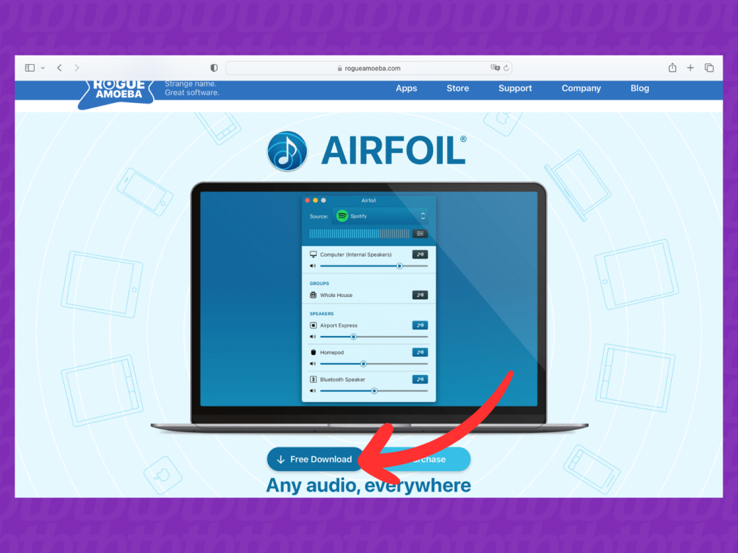 Captura de tela do site AirFoil mostra como baixar o aplicativo no computador Mac