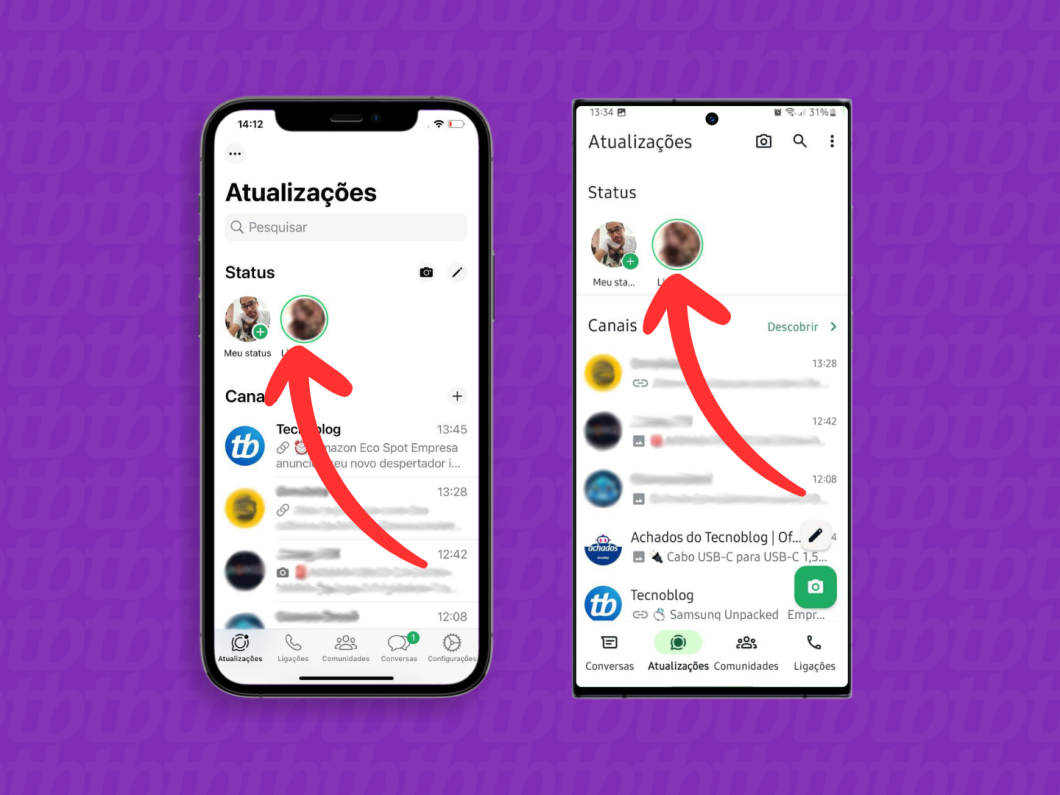 Capturas de tela do WhatsApp no iPhone e no Android mostram como ver um status anonimamente