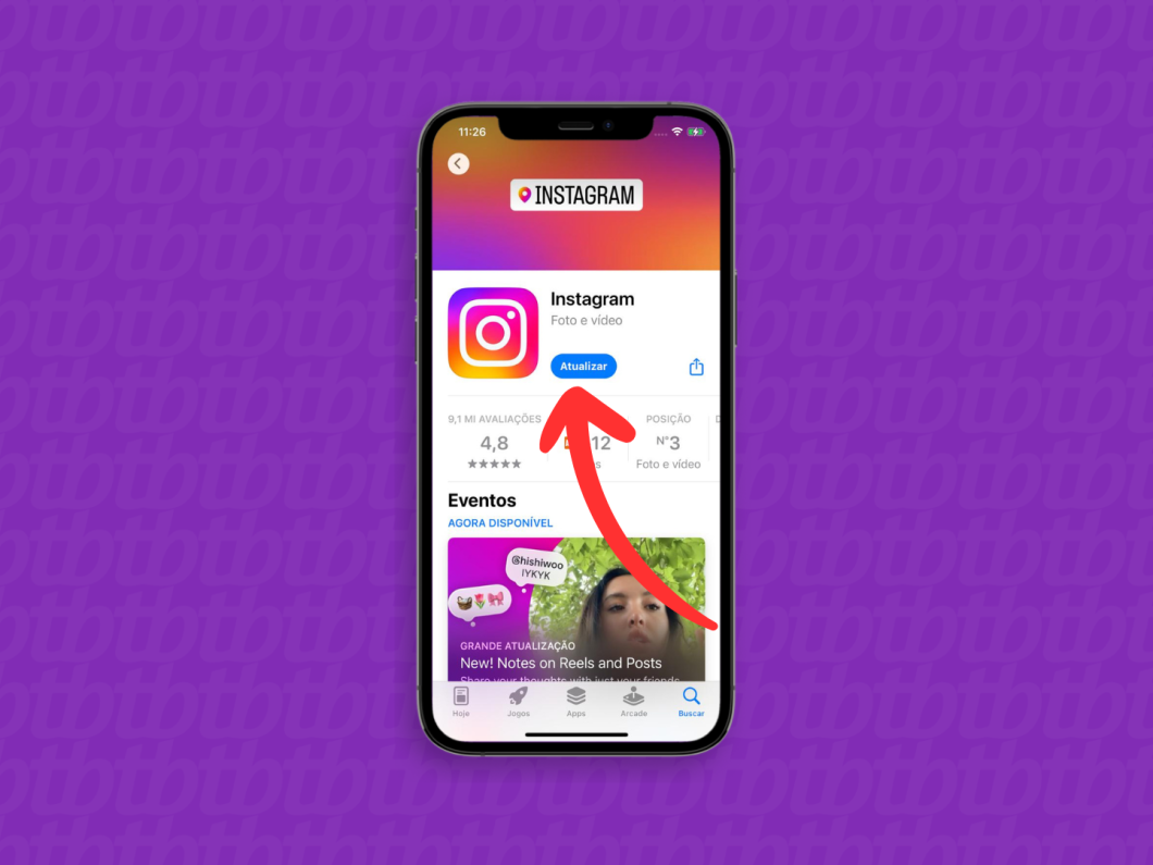 Captura de tela do aplicativo App Store mostra como atualizar o app Instagram