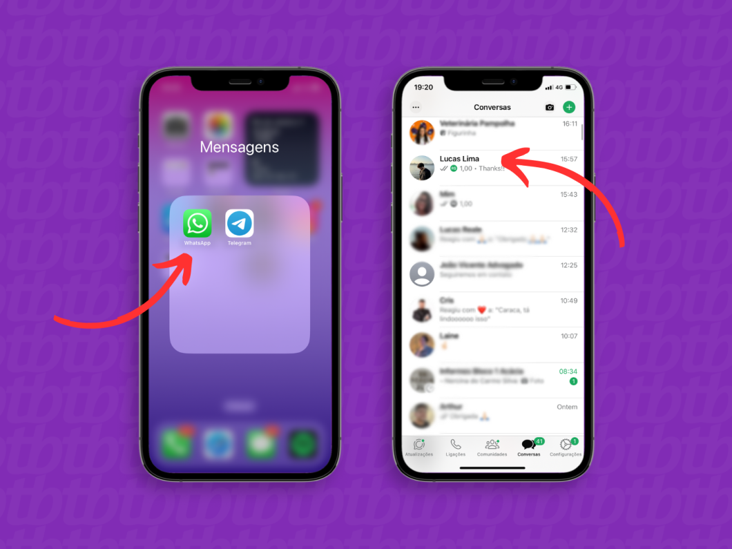 Captura de tela mostra passo a passo para acessar o WhatsApp no smartphone