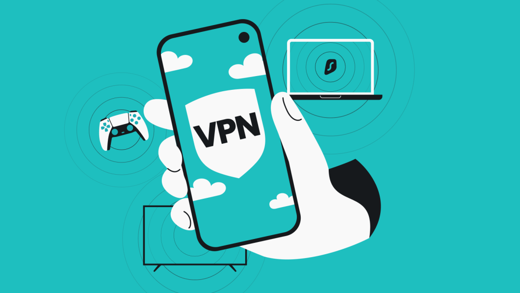 Ilustração mostra um celular com a palavra VPN