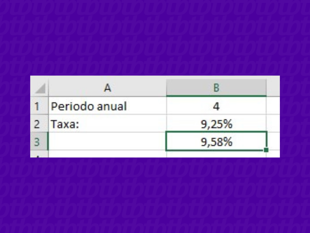 Captura de tela mostra resultado do cálculo de taxa de juros efetiva no Excel