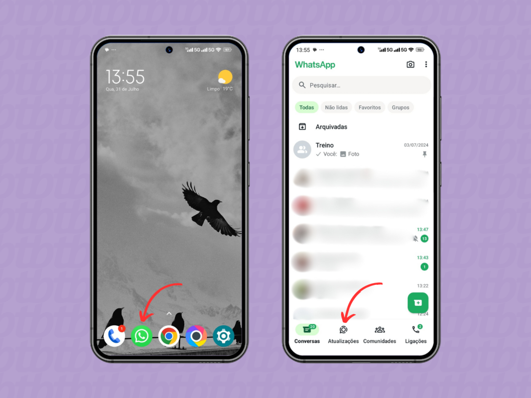 Acessando a aba de Atualizações e Canais do WhatsApp pelo celular