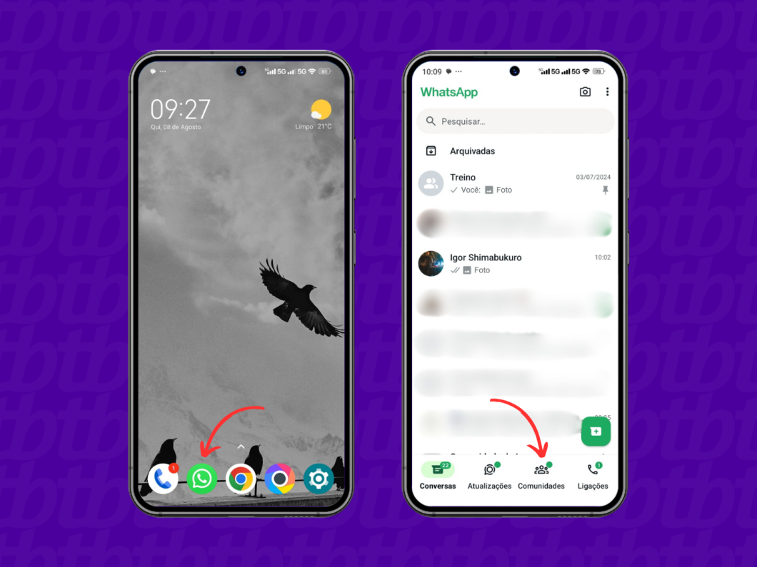 Acessando a guia "Comunidades" do WhatsApp pelo celular